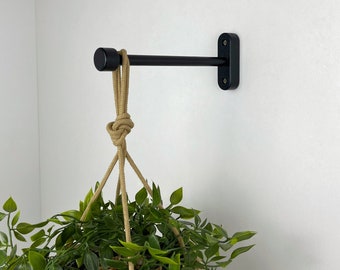 Black indoor plant hanger, 10" Long plant holder bracket, Wood and metal wall hooks for planter