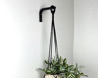 Support de plante d'intérieur en bois noir, crochet de plante murale avec cintre en macramé