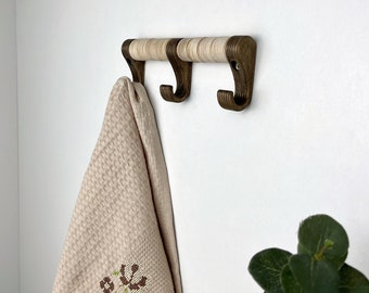 Coffee and tea mug rack for wall, Handmade kitchen utensil rack, Wooden wall hanger with hooks