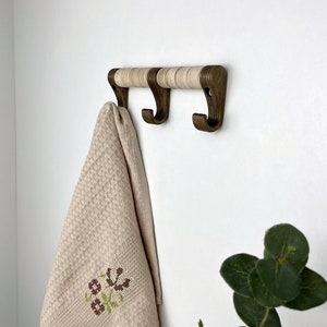 Coffee and tea mug rack for wall, Handmade kitchen utensil rack, Wooden wall hanger with hooks