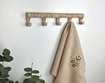 Coffee mug rack for wall, Kitchen utensil hanger with hooks, Wood rack organizer