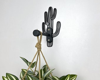 Black Cactus Wall Hook for Hanging Planters, Indoor Plant Hanger Bracket