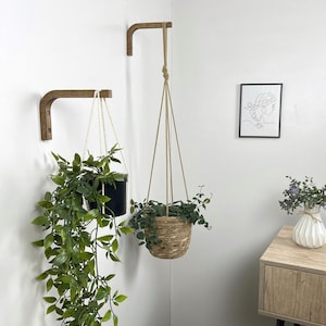 Indoor Wandhaken zum Aufhängen von Pflanzen | Gebogene Pflanzenhalterung aus Holz | Makramee Blumenampel für die Wand