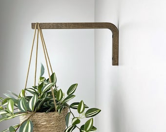 Gancho largo de nogal para plantas / Soporte de madera para macetas colgantes de interior