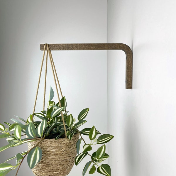 Long plant hook bracket, Wooden indoor plant hanger for wall