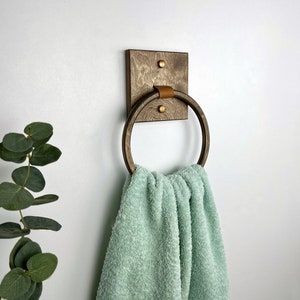 Wooden towel ring for bathroom, Round hand towel holder for wall