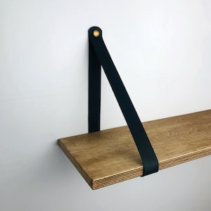 Black leather shelf support brackets Floating shelf straps Wall hanging straps for shelf
