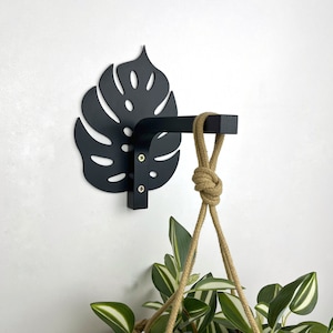Monstera Blatt Wandpflanzenhaken, schwarze Innenpflanzenaufhängerhaken, Wandbehang für Pflanzgefäß