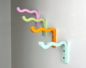 Wavy colorful plant bracket for wall, Indoor hanging plant hook, Bright plant accessories