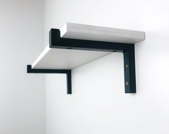 Black Modern Shelf Brackets with Lip | Wood Wall L Brackets for Floating Shelves (Set of 2)