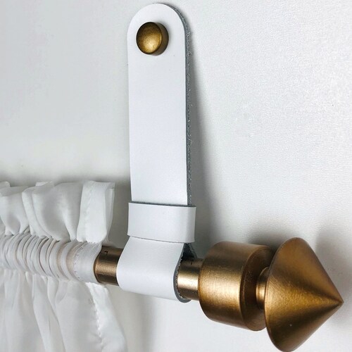 Black Curtain Rod Brackets Leather Rod Holder Wall Hanging Etsy