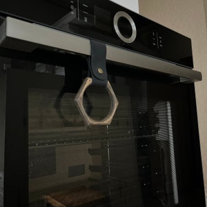 ブラックレザーキッチンタオルホルダー | コンロ用六角ハンドタオルハンガー | ディッシュタオル木製リング