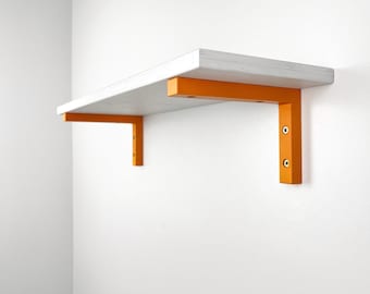 Orange Wooden Shelf Brackets | Floating Shelf Supports | Colorful Wall Brackets