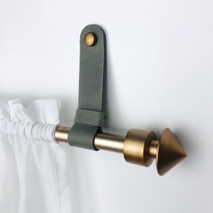 Leather curtain rod holder, Support rod straps, Wall hanging loop brackets image 1