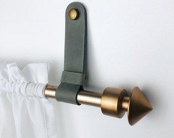 Leather curtain rod holder, Support rod straps, Wall hanging loop brackets