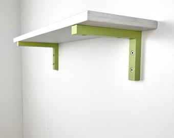 Green Wooden Shelf Brackets | Floating Shelf Supports | Colorful Home Decor