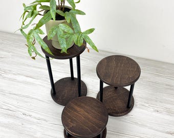Round Wooden Plant Stands Set of 3 – Indoor Plant Display for Small Pots