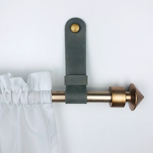 Leather curtain rod holder, Support rod straps, Wall hanging loop brackets image 2