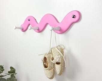Colorful Wall Hook Rack | Snake Wooden Coat Hanger | Modern Kids Wall Decor