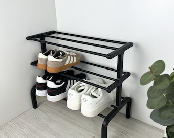 3-Tier Wooden & Metal Shoe Shelf | Freestanding Shoe Rack for Entryway or Closet