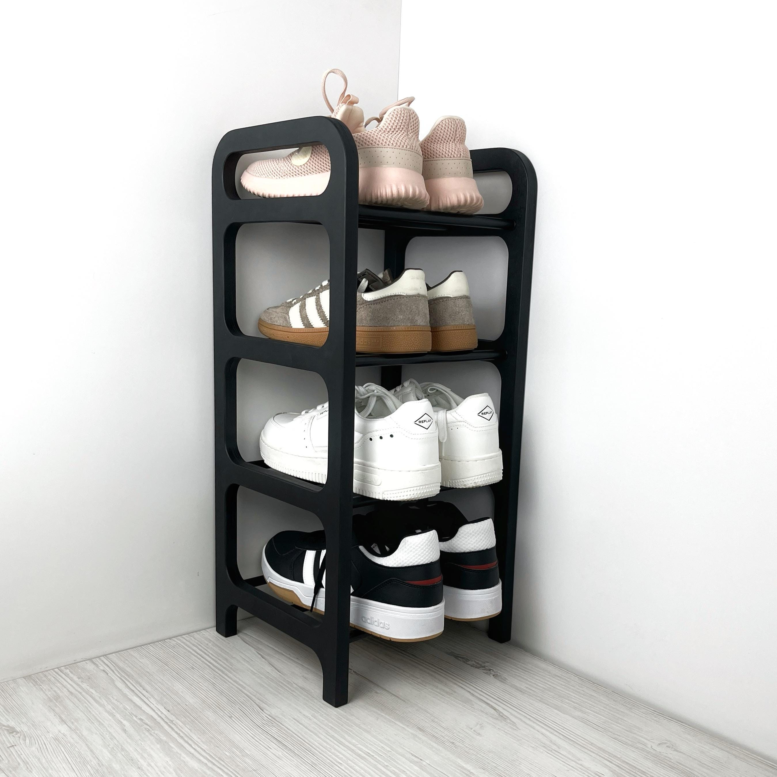 Hohes schmales 4-Tier-Schuhregal: Eck-Organizer aus Birkenholz