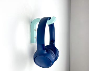 Sky Blue Headphone Wall Hanger: Colorful Wavy Wooden Hook