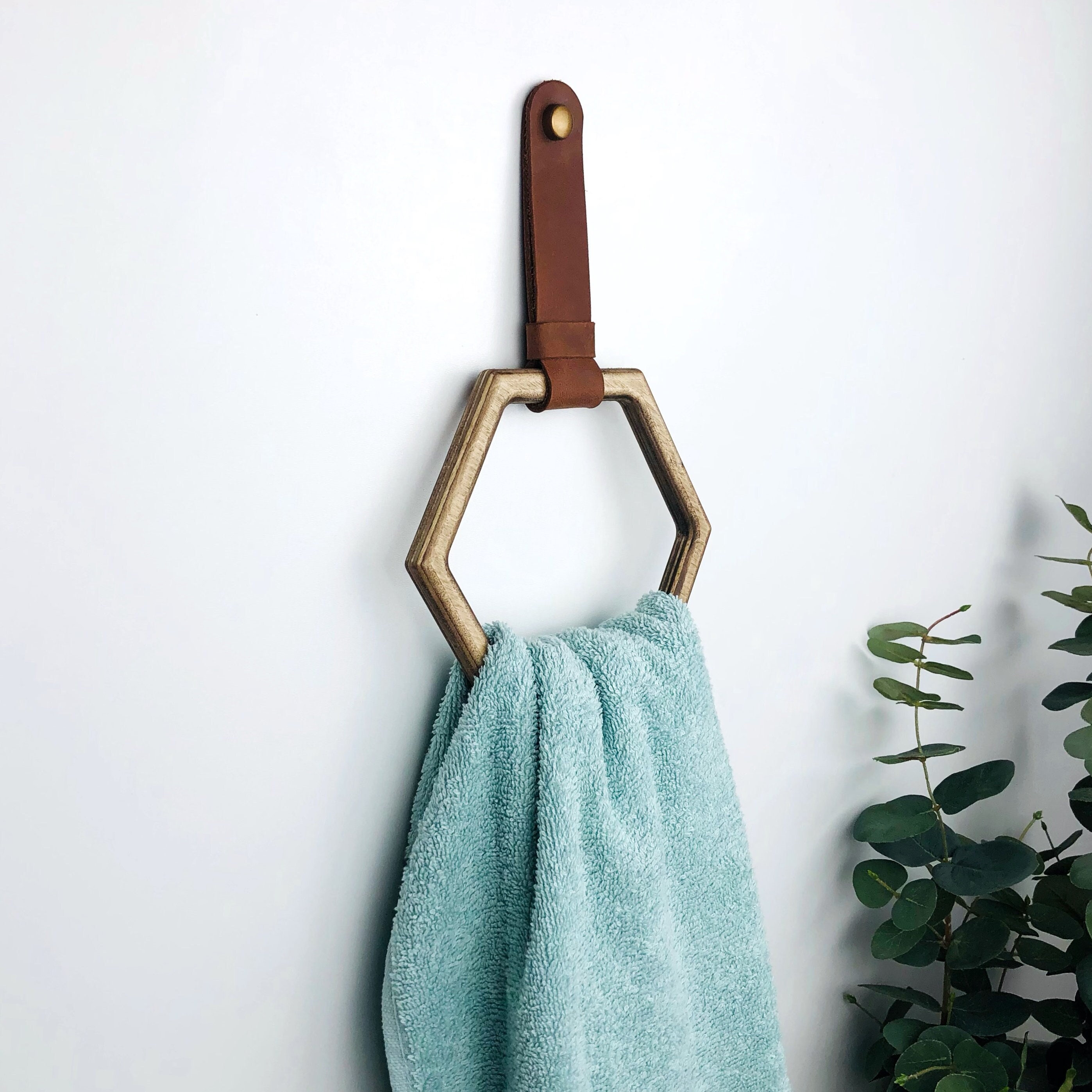 MyGift Modern Wall Mounted Hexagon Metal Bathroom Hand Towel Ring