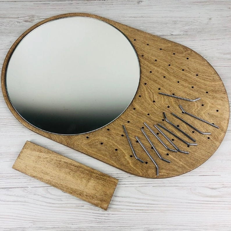 Mirror jewelry organizer Wall jewelry holder shelf Wood wall jewelry organizer with shelf Necklace holder wall Earring organizer wall image 9