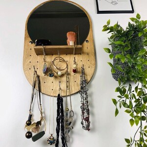 Mirror jewelry organizer Wall jewelry holder shelf Wood wall jewelry organizer with shelf Necklace holder wall Earring organizer wall image 6