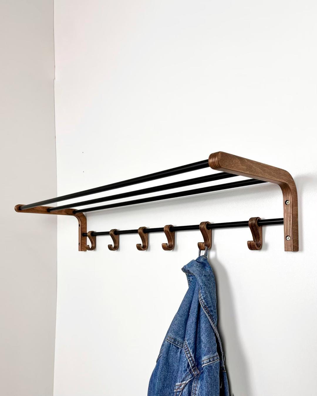 Coat Rack Frame Modern Walnut Coat Rack With Shelf: Wood & Black Metal Entryway Hanger ...