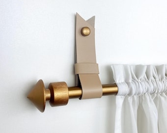 Correas de cuero beige para colgar en la pared/soportes para barra de cortina (juego de 2)