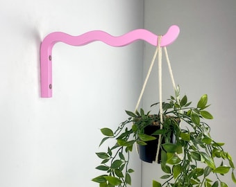 Gancho ondulado para plantas de pared de color rosa/Soporte para colgar en interiores de 30 cm