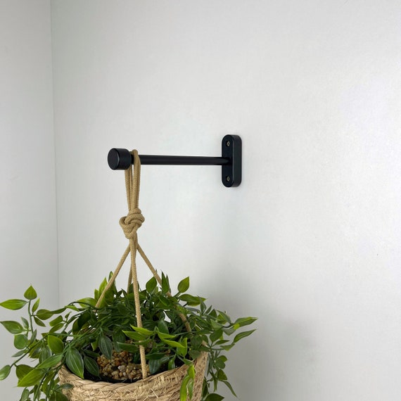 Black Indoor Plant Hanger, 10 Long Plant Holder Bracket, Wood and