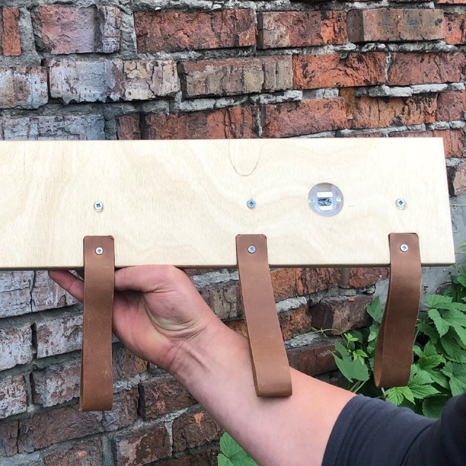 Wooden Peg Coat Rack Wall Mount Wood and Leather Coat Hooks Etsy