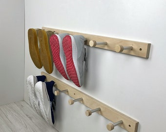 Wood and Metal Shoe Rack for Entryway | Wall Mount Peg Hook Rack