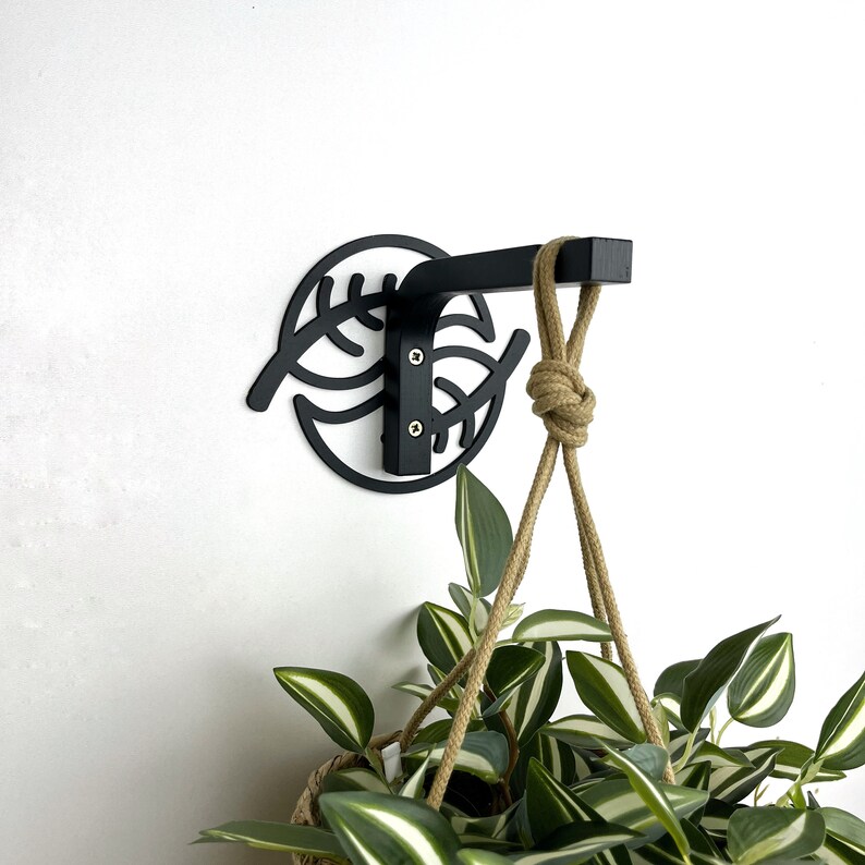 Modern Black Plant Hanger Hook Wooden Wall Bracket for Hanging Plants Botanical Wall Decor image 2