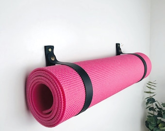 Yoga mat storage rack Workout mat holder Wall hanging leather straps with snap