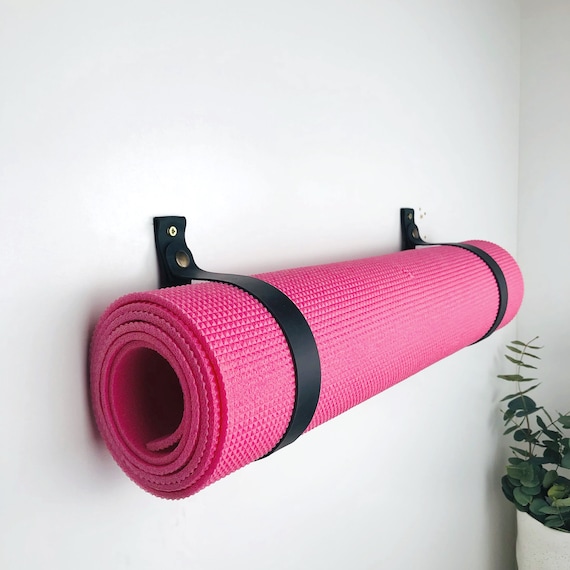 Yoga mat storage rack Workout mat holder Wall hanging leather straps with snap