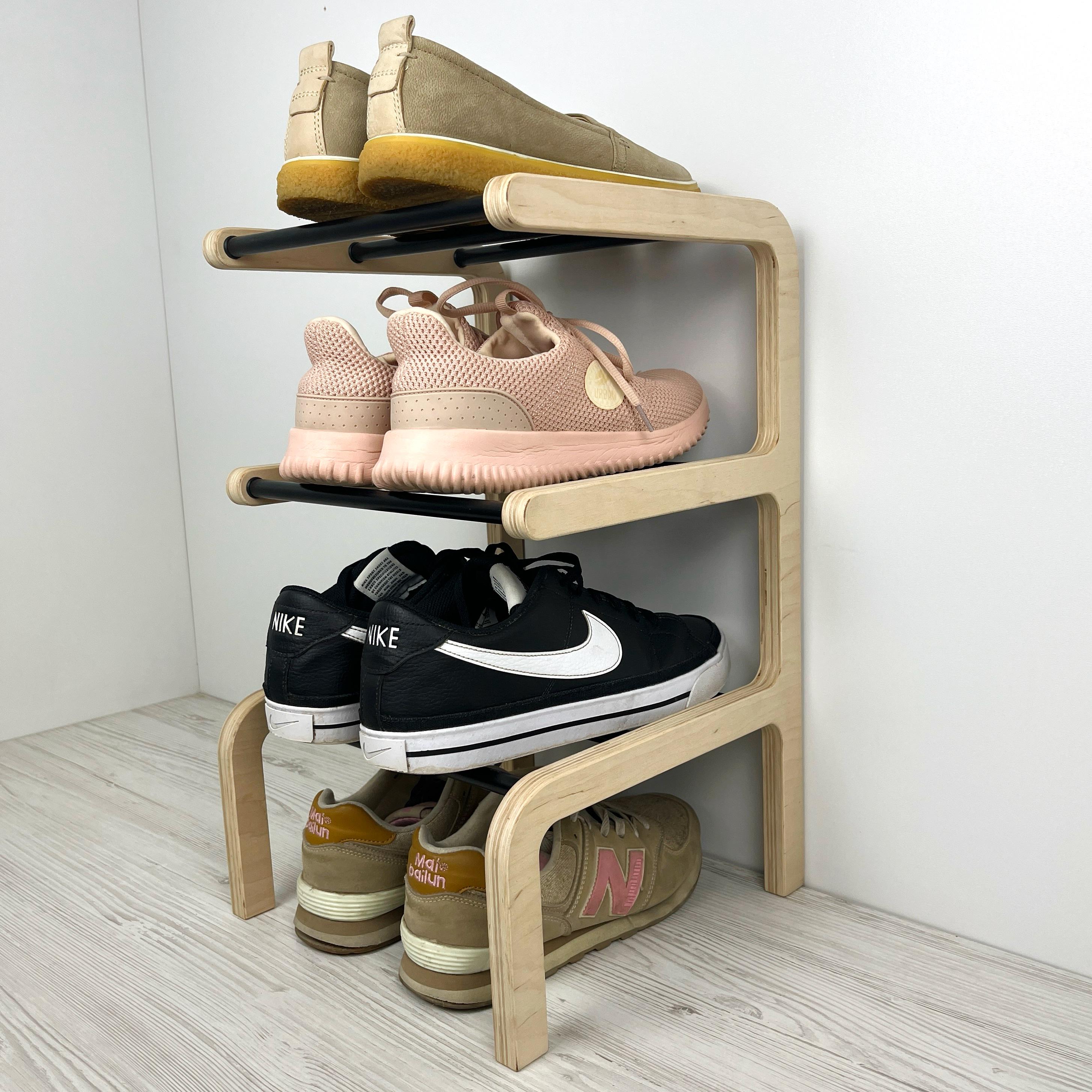 Hölzernes schmales Schuhregal für Eingangsbereich | Kleines Space Eck Schuhregal | Moderner Schuh Organizer