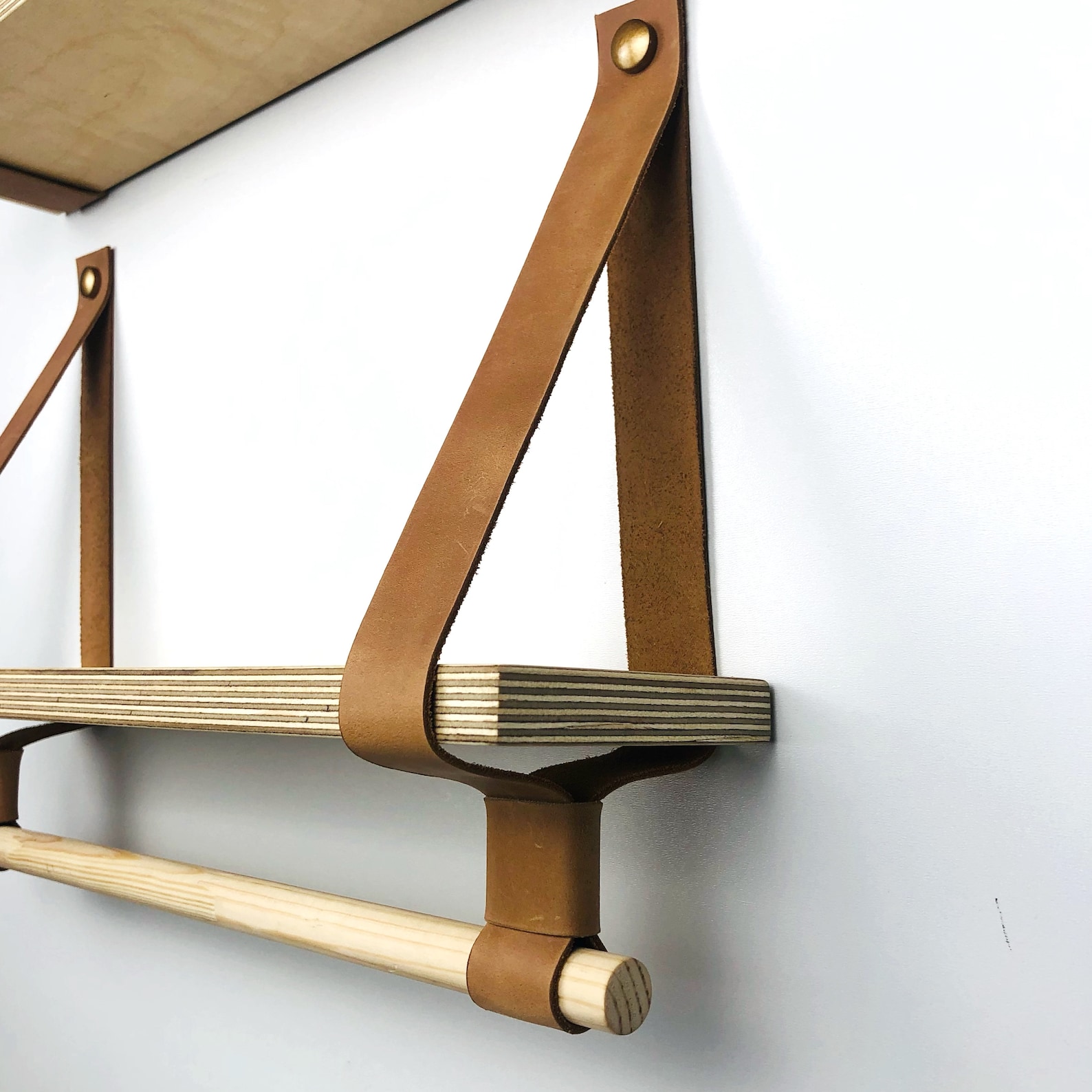 Leather Shelf Brackets With Rod Holder Wall Hanging Straps Etsy