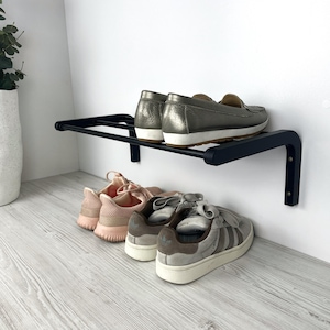 1 Tier Black Wooden Shoe Rack for Entryway | Minimalist Shoes Storage Organizer | Modern Shoe Shelf for Wall