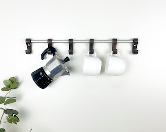 Wall Mounted Mug Holder – Wooden Kitchen Organizer Rack