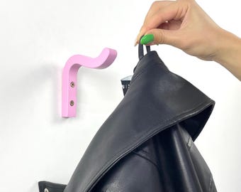 Piccolo gancio in legno rosa per parete / Esclusivo appendiabiti ondulato colorato