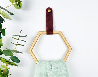 Boho Wood and Leather Towel Holder Ring