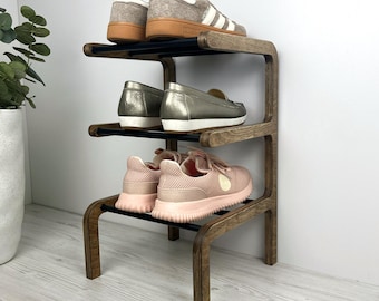 Wooden Narrow Shoe Rack for Entryway | Small Space Corner Shoe Shelf | Modern Shoes Organizer