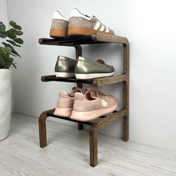 Hölzernes schmales Schuhregal für Eingangsbereich | Kleines Space Eck Schuhregal | Moderner Schuh Organizer