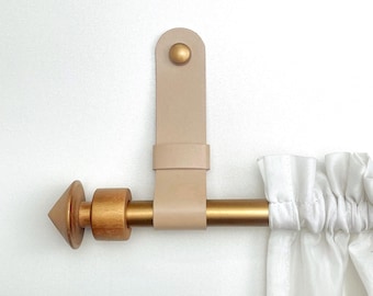 Correas de cuero beige para barra de cortina / Soportes de bucle para colgar en la pared