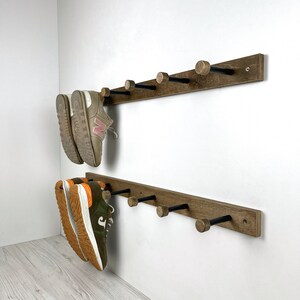 Wall Mounted Shoe Rack for Entryway Shoe Hanger Wall Hooks Slim Wood Shoe Holder zdjęcie 4