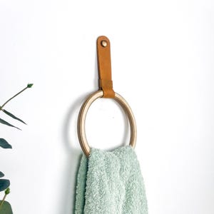 Wood hand towel ring, Round towel holder, Bathroom towel rack for wall