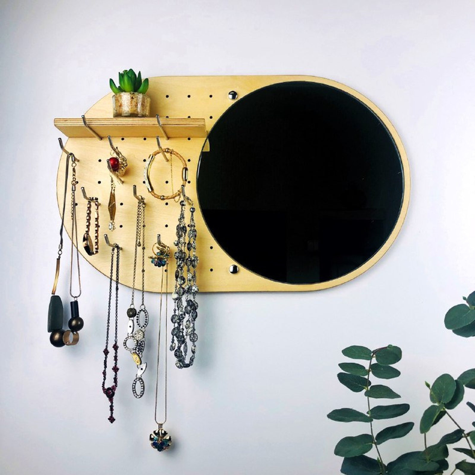 Jewelry mirror for wall Jewelry organizer with shelf Wall Etsy